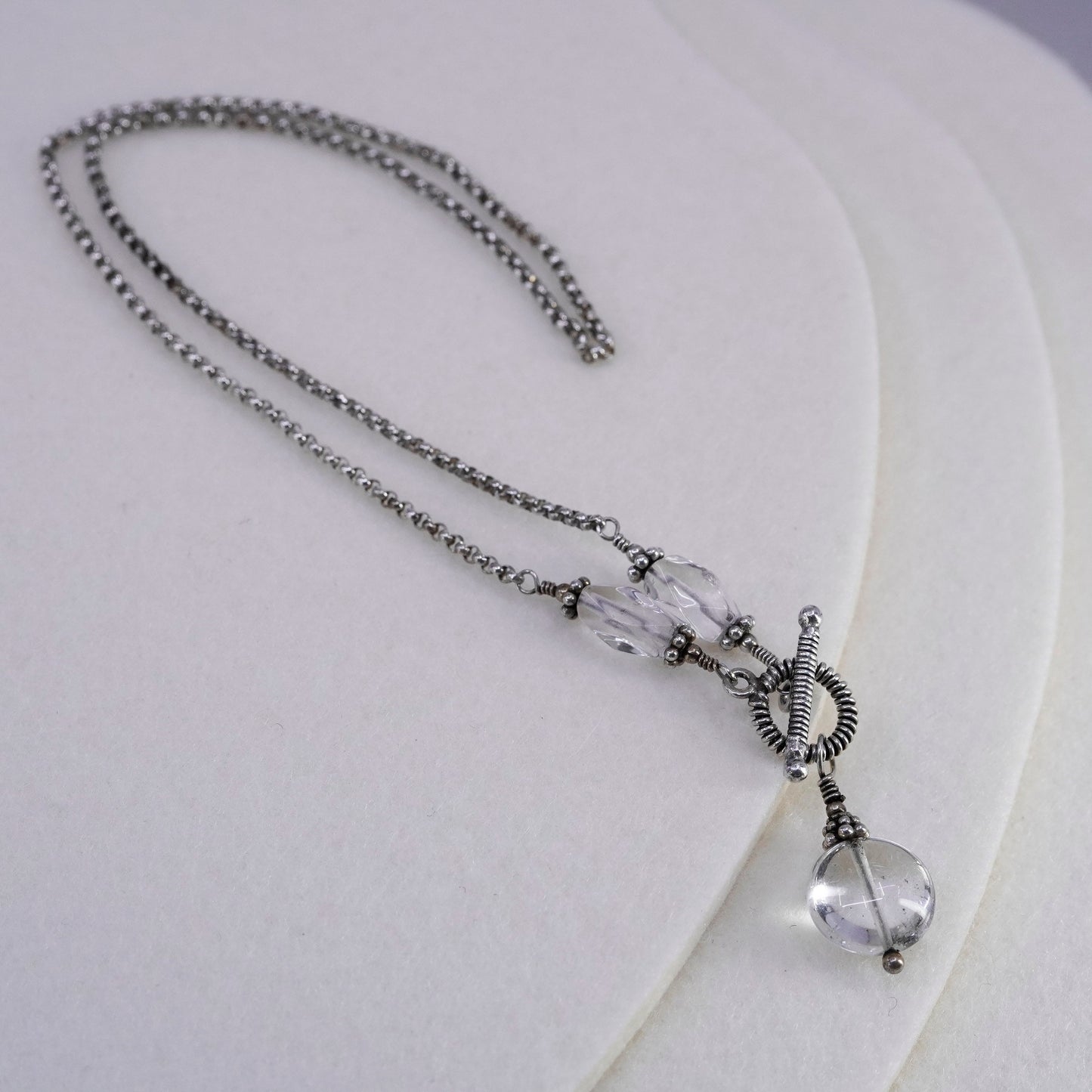 15”, Sterling 925 silver handmade circle chain necklace with circle cz pendant