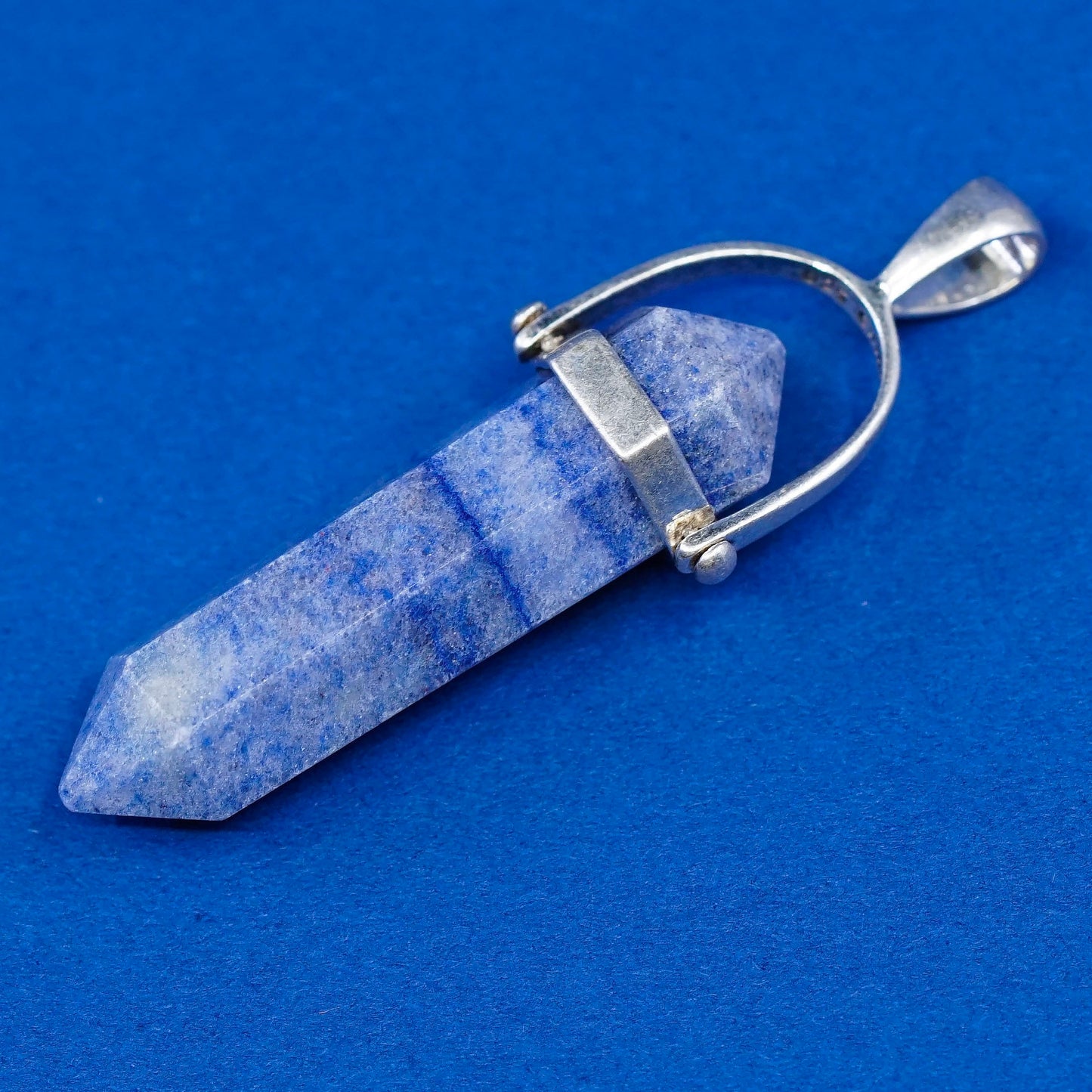 vtg handmade sterling 925 silver charm pendant w/ blue agate healing crystal