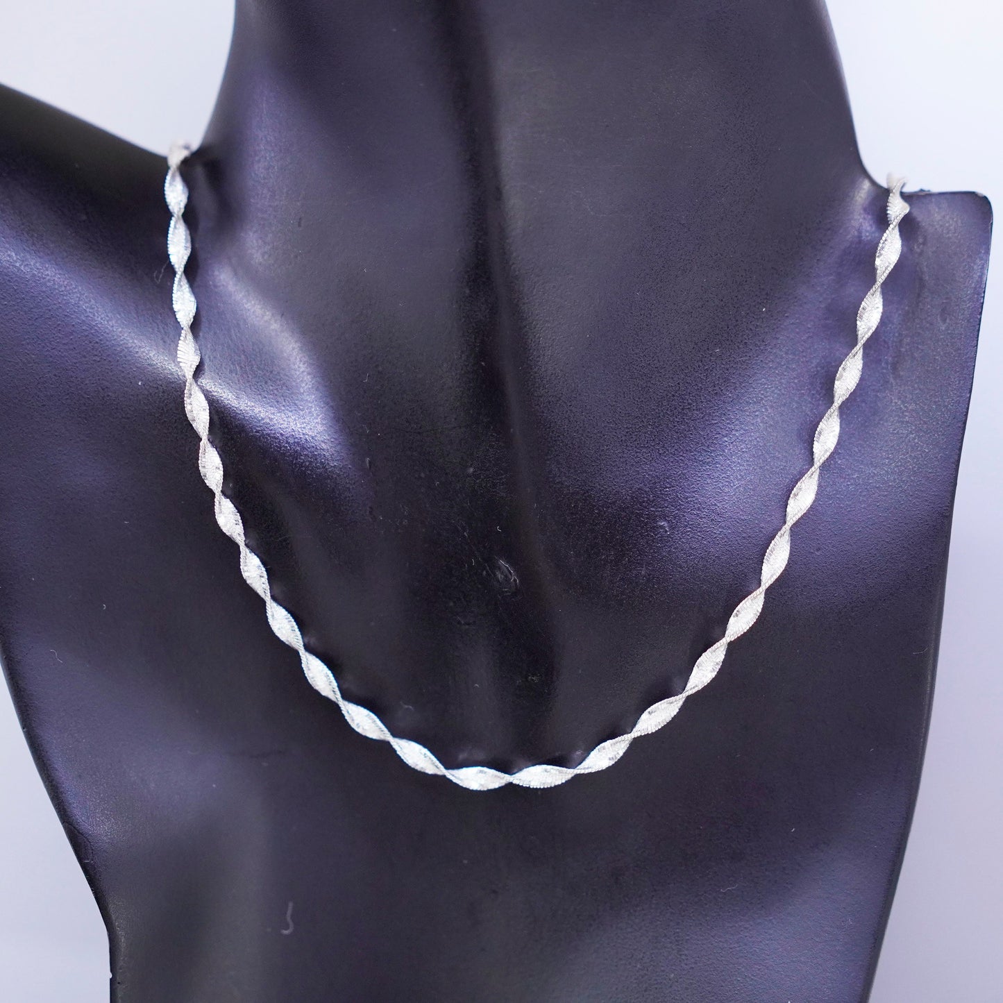 20” 4mm, vintage Italy Sterling 925 silver twisted herringbone chain necklace