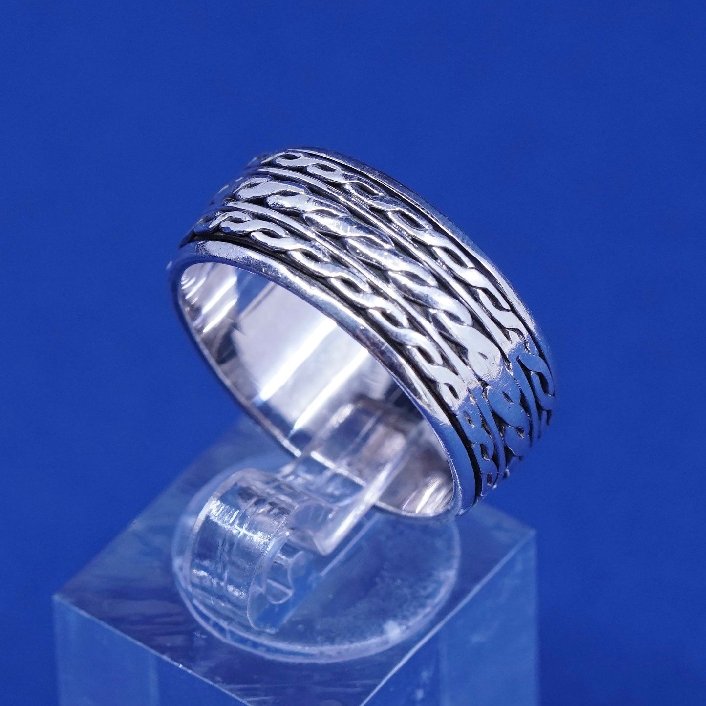 Size 9.25, vintage sterling silver handmade band, 925 spinner ring