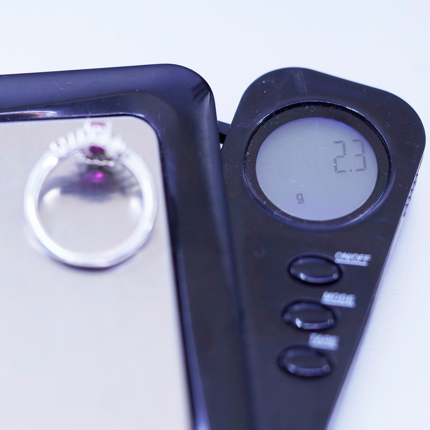 Size 6.25, vintage Sterling 925 silver handmade ring with ruby and cz around