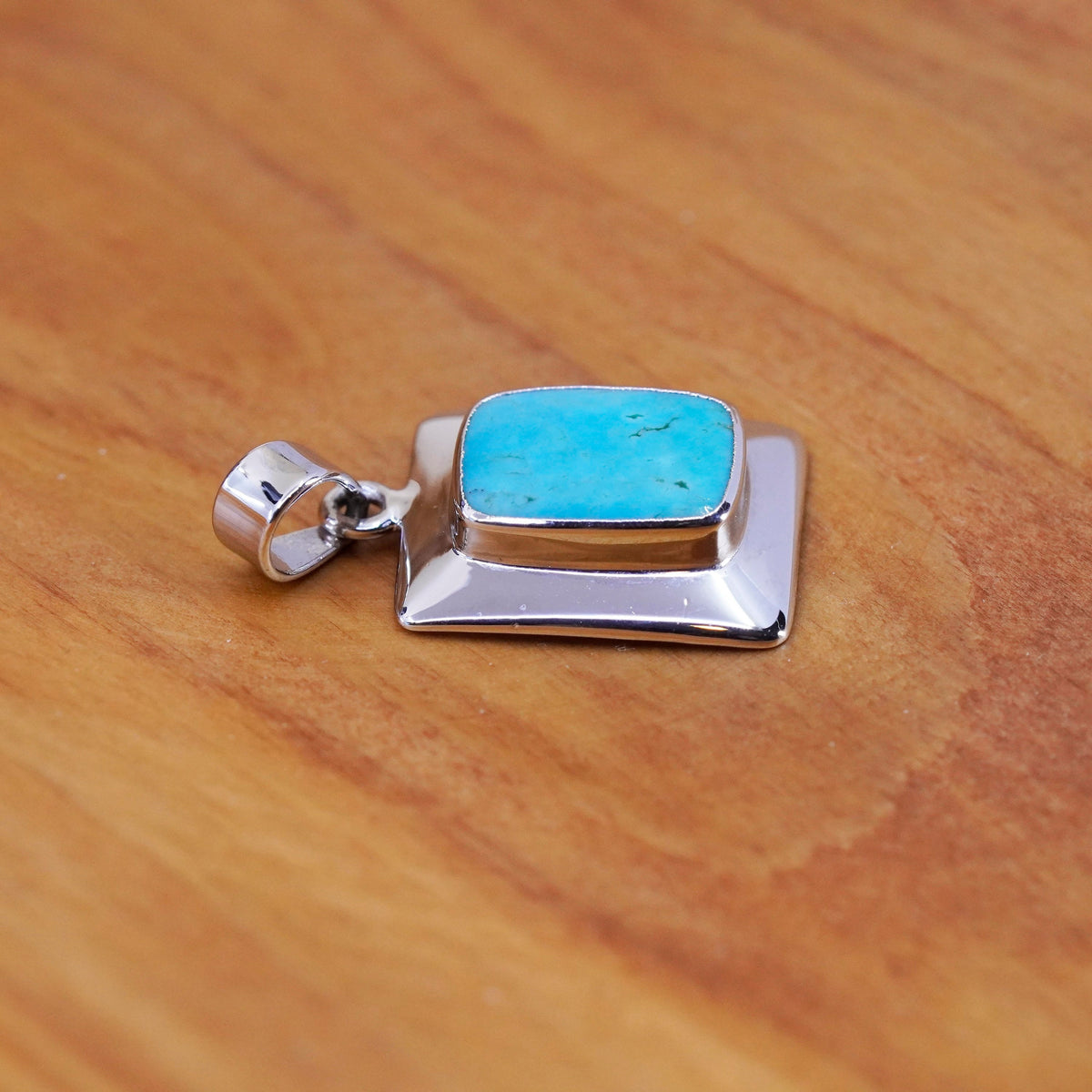 Vintage Sterling 925 silver handmade pendant with square turquoise