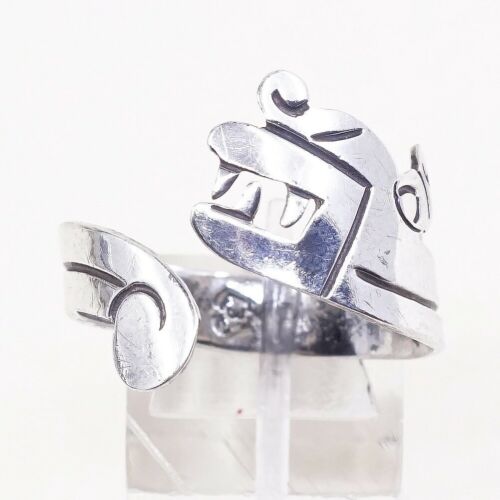 Size Adjustable, Vintage Sterling 925 Silver Angry Dog W/ Teeth Wrap Around Ring