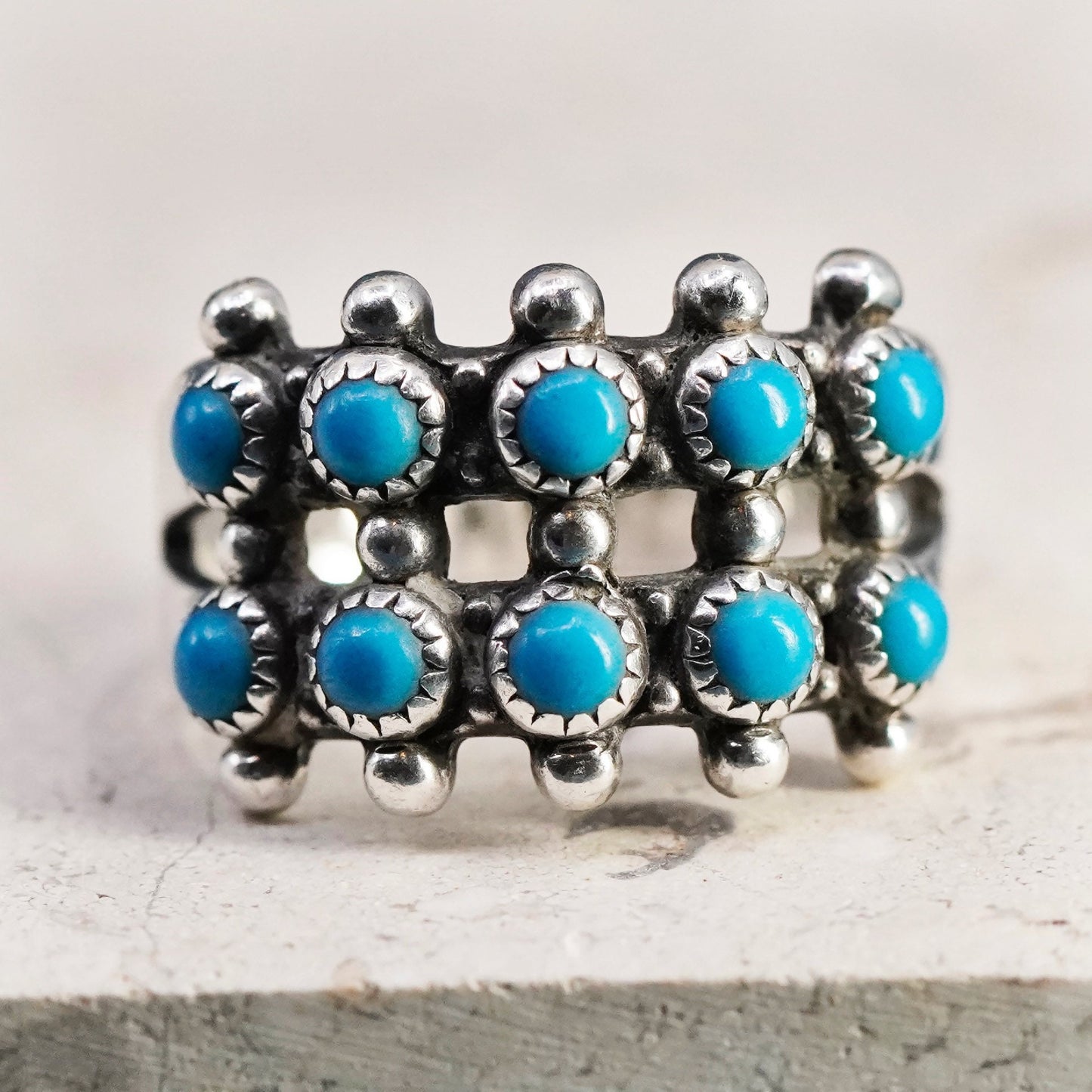 Size 7, bell trading post Sterling 925 silver turquoise ring, Native American,