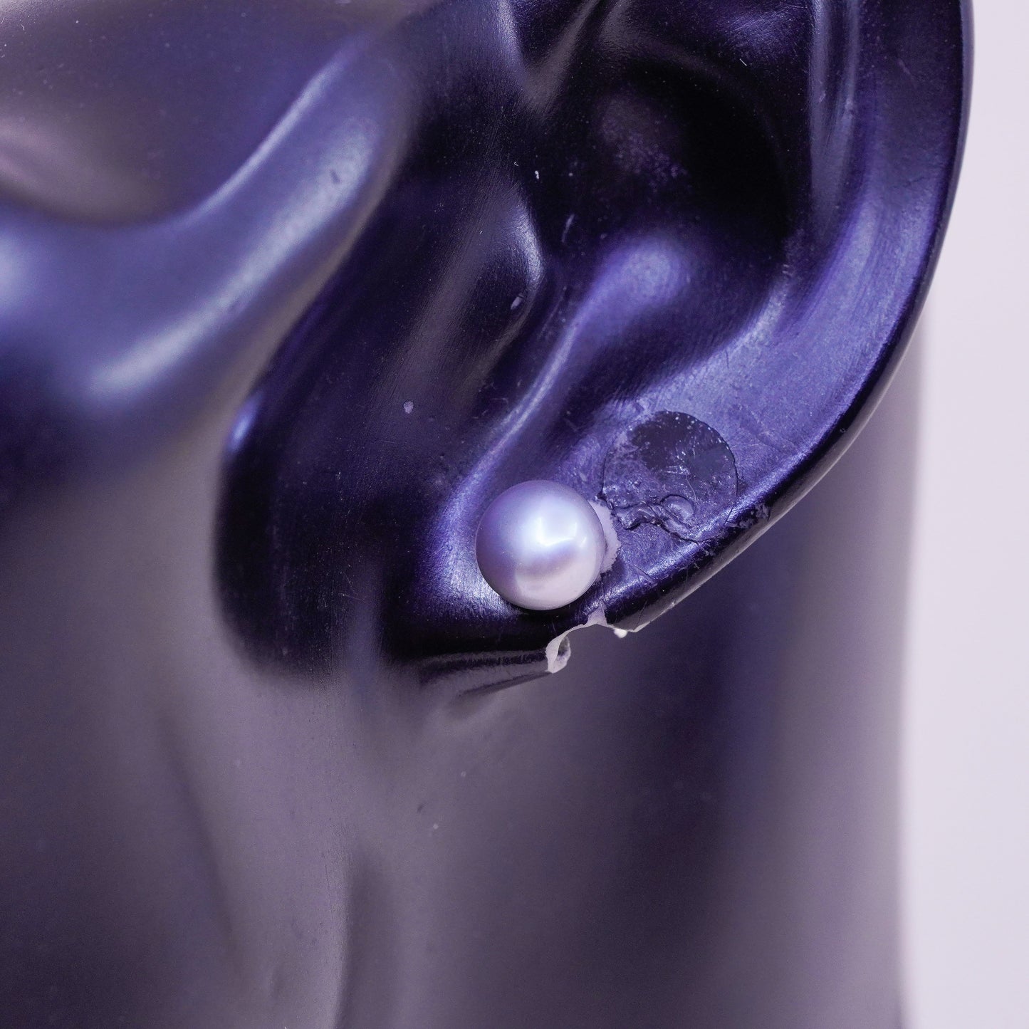 Vintage sterling silver earrings, 925 studs with gray pearl