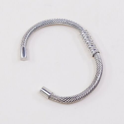 6.5”, Vtg Sterling Handmade Rope Cuff, Mexico 925 Silver Cable Bracelet