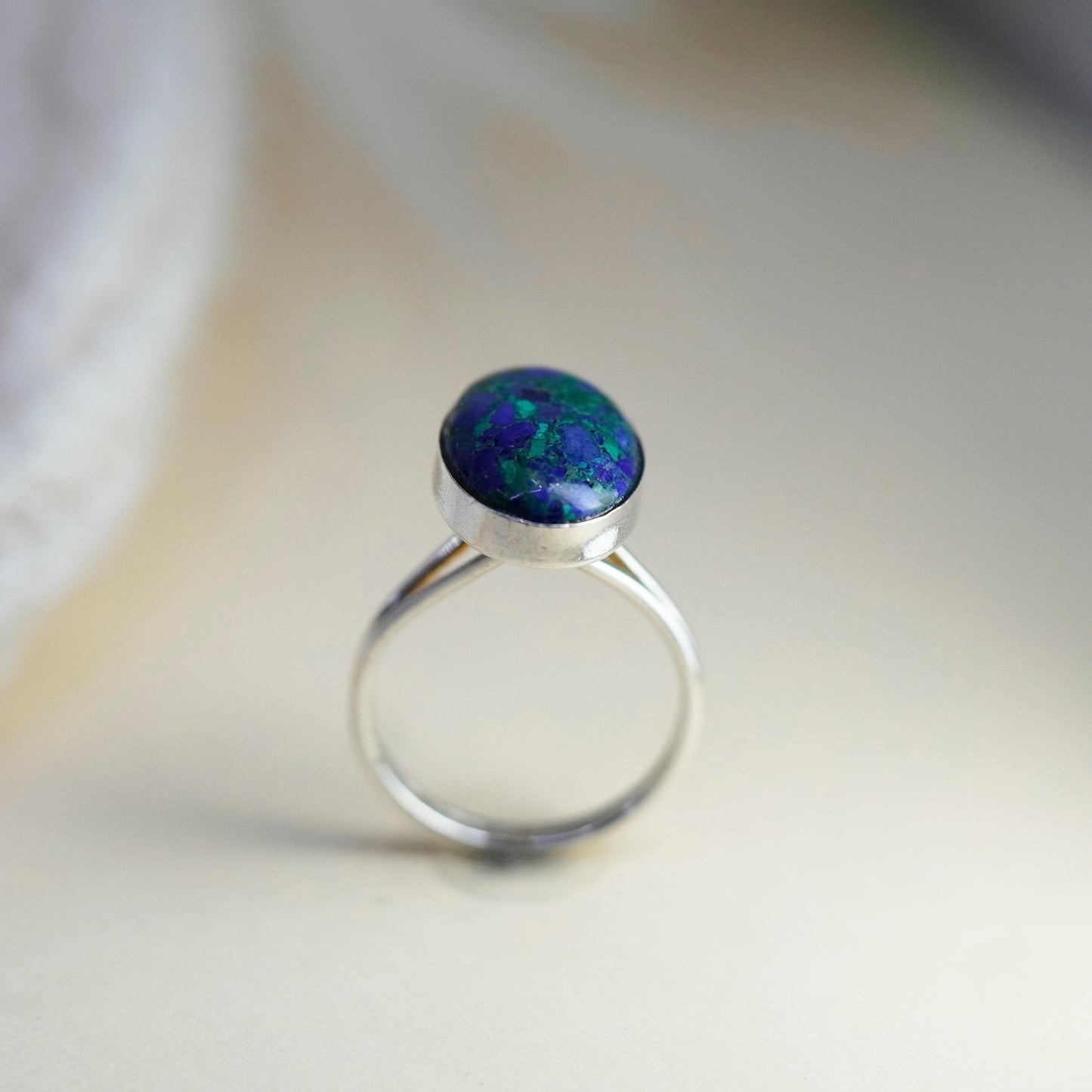 Size 5, Vintage sterling 925 silver handmade ring with azurite inlay