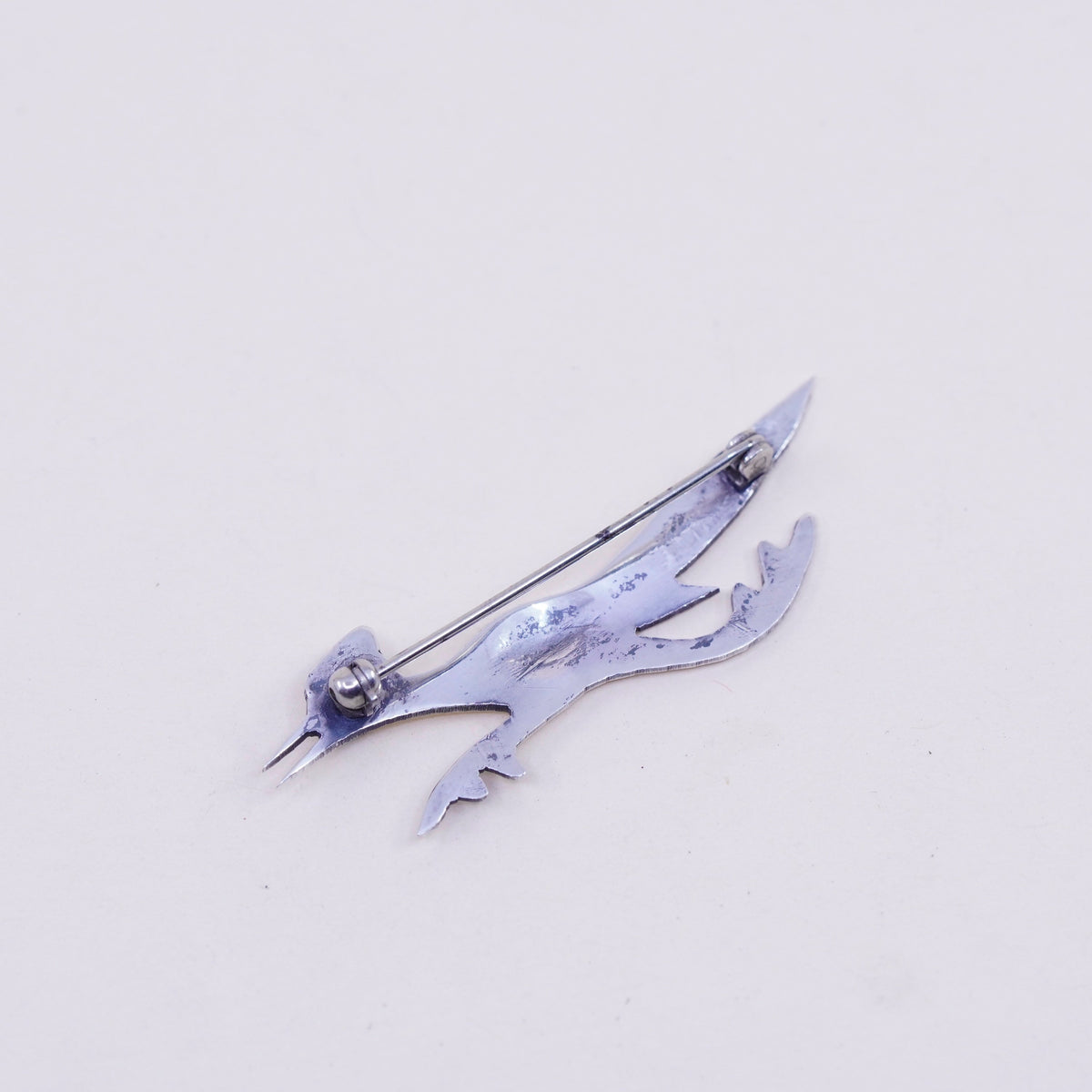 Navajo sterling silver handmade brooch, 925 roadrunner bird pin turquoise