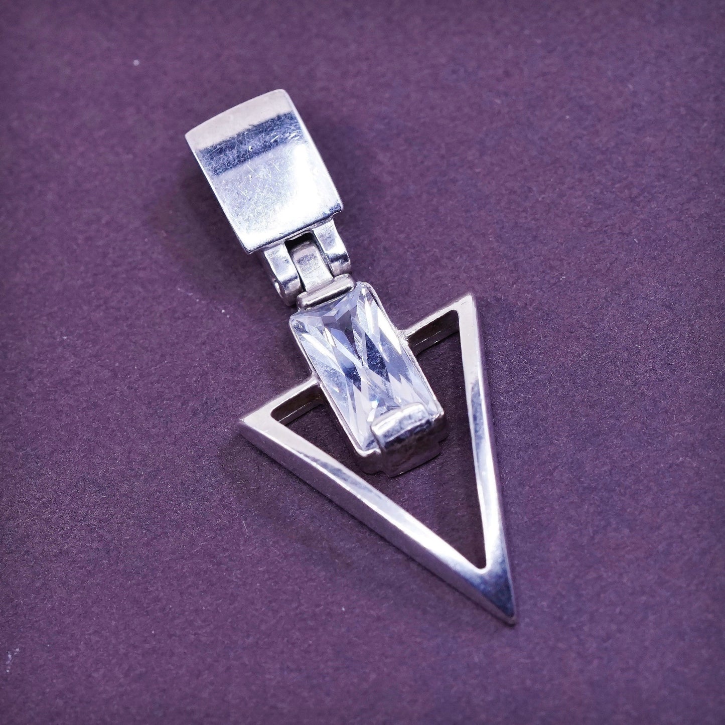 Vintage sterling silver handmade pendant, 925 triangular arrow w/ cz