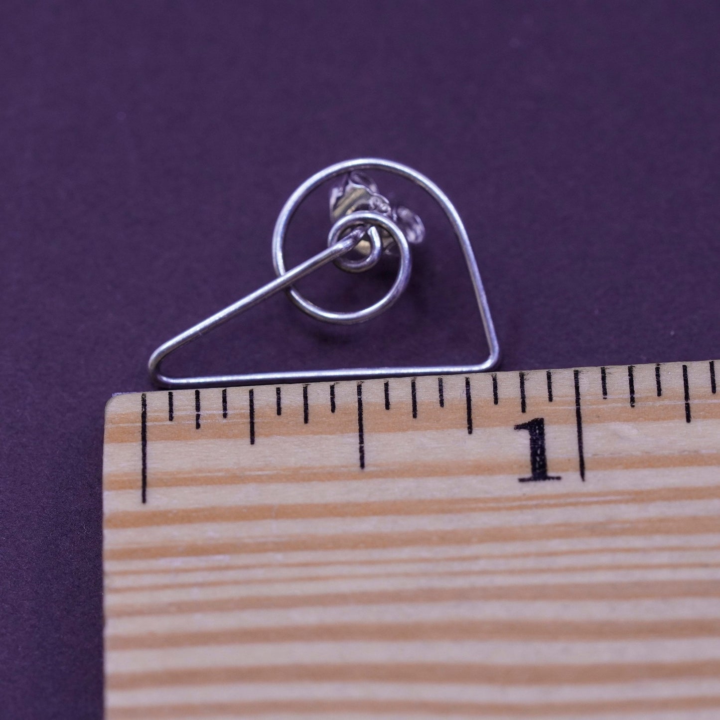 Vintage Sterling silver handmade earrings, 925 heart studs
