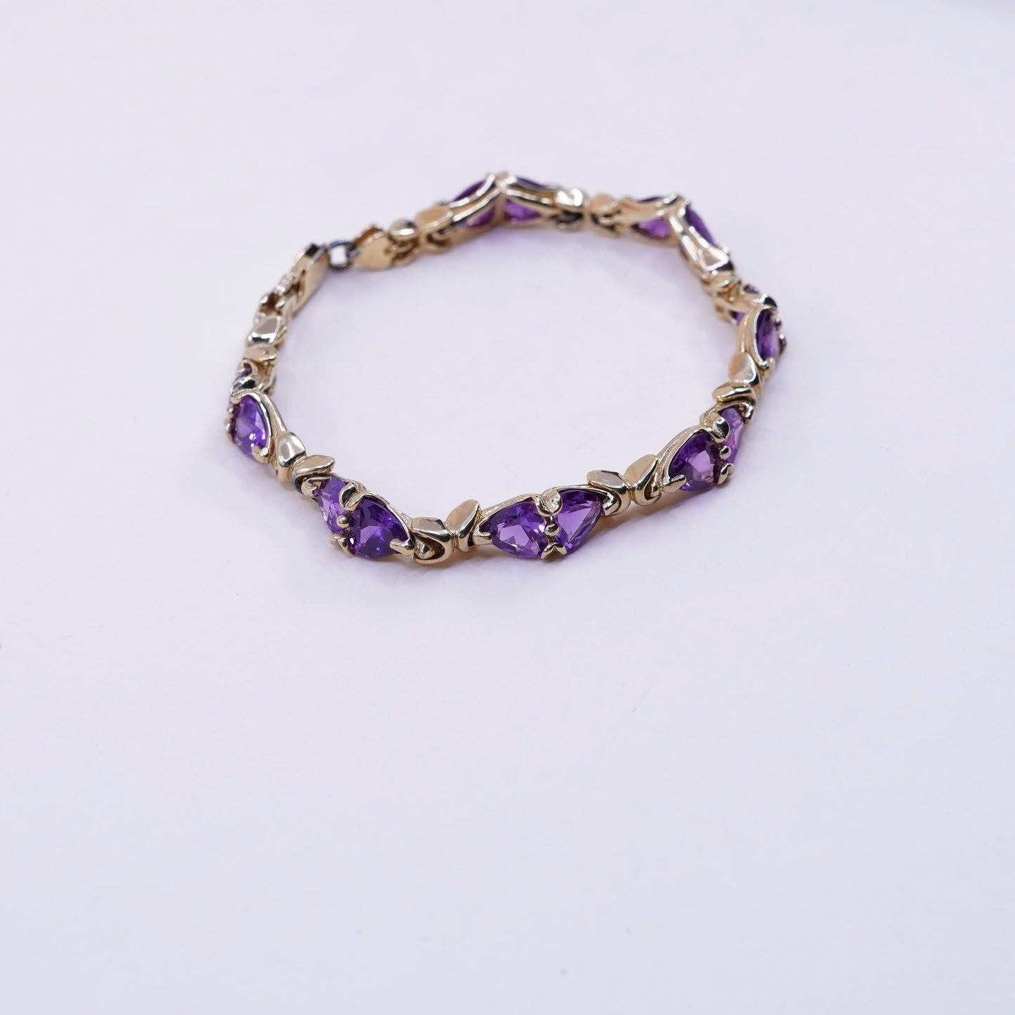7.25”, vermeil gold Sterling 925 silver tennis bracelet triangular amethyst