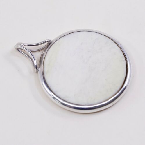 Vtg ARNE JOHANSEN Denmark sterling 925 Silver Pendant W/ Round White Agate