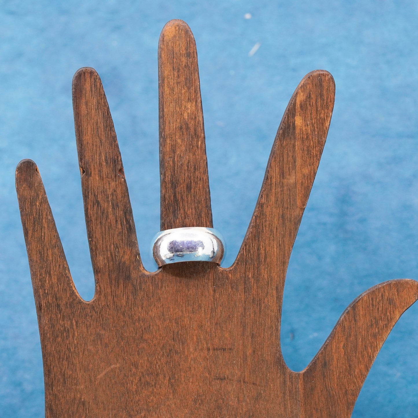 Size 8.25, vtg turkey Sterling silver handmade ring, wide 925 cigar cuff band