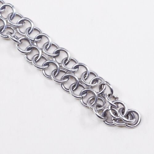18” 8mm, Vtg 925 Sterling Silver Handmade Bold Circle chain Heart Charm necklace