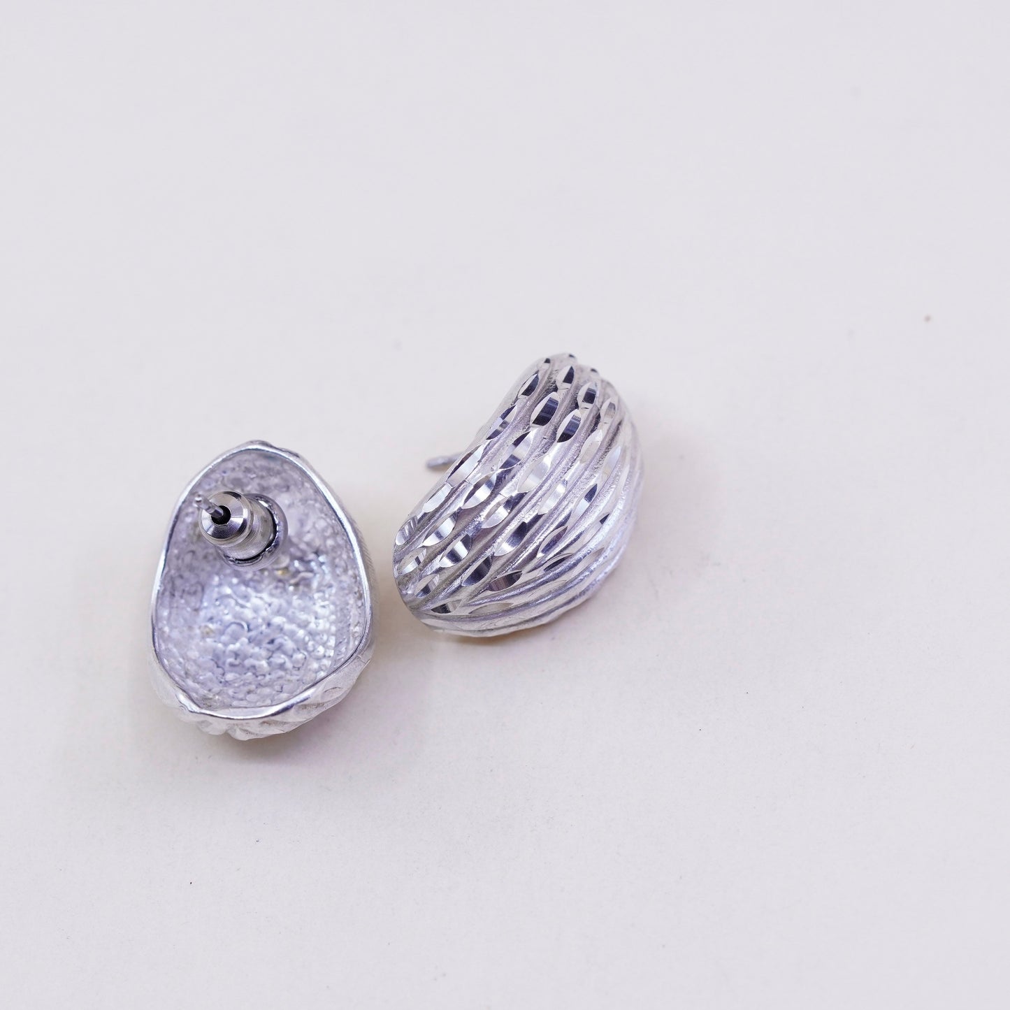 Vintage sterling silver wide hoops, modern 925 huggie earrings