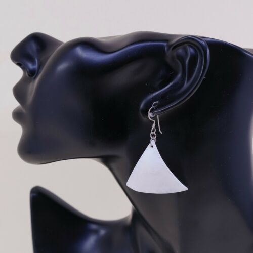 Vtg STERLING 925 SILVER Handmade Shell MOTHER OF PEARL EARRINGS Dangles