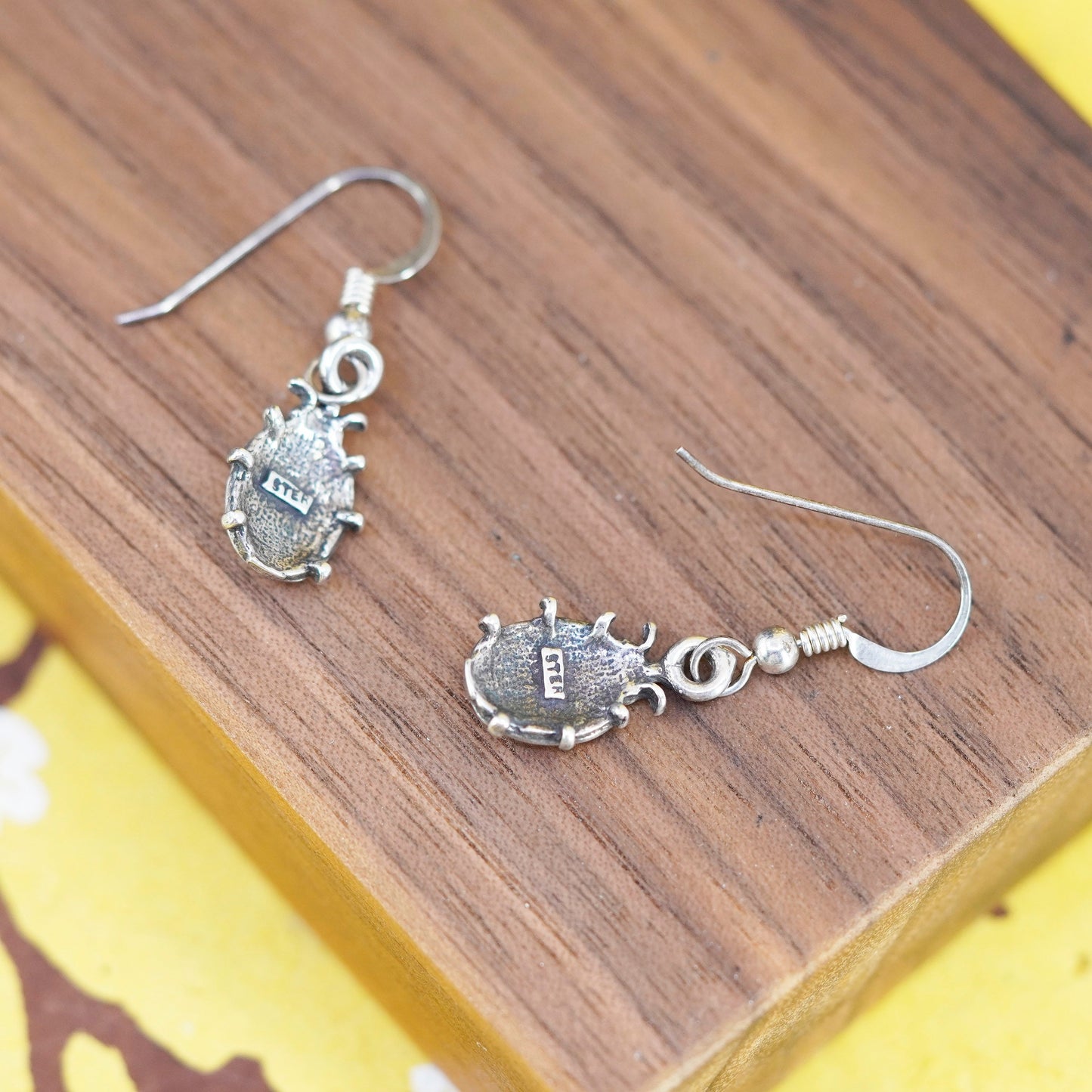 Vintage Sterling silver handmade earrings, 925 lady bug