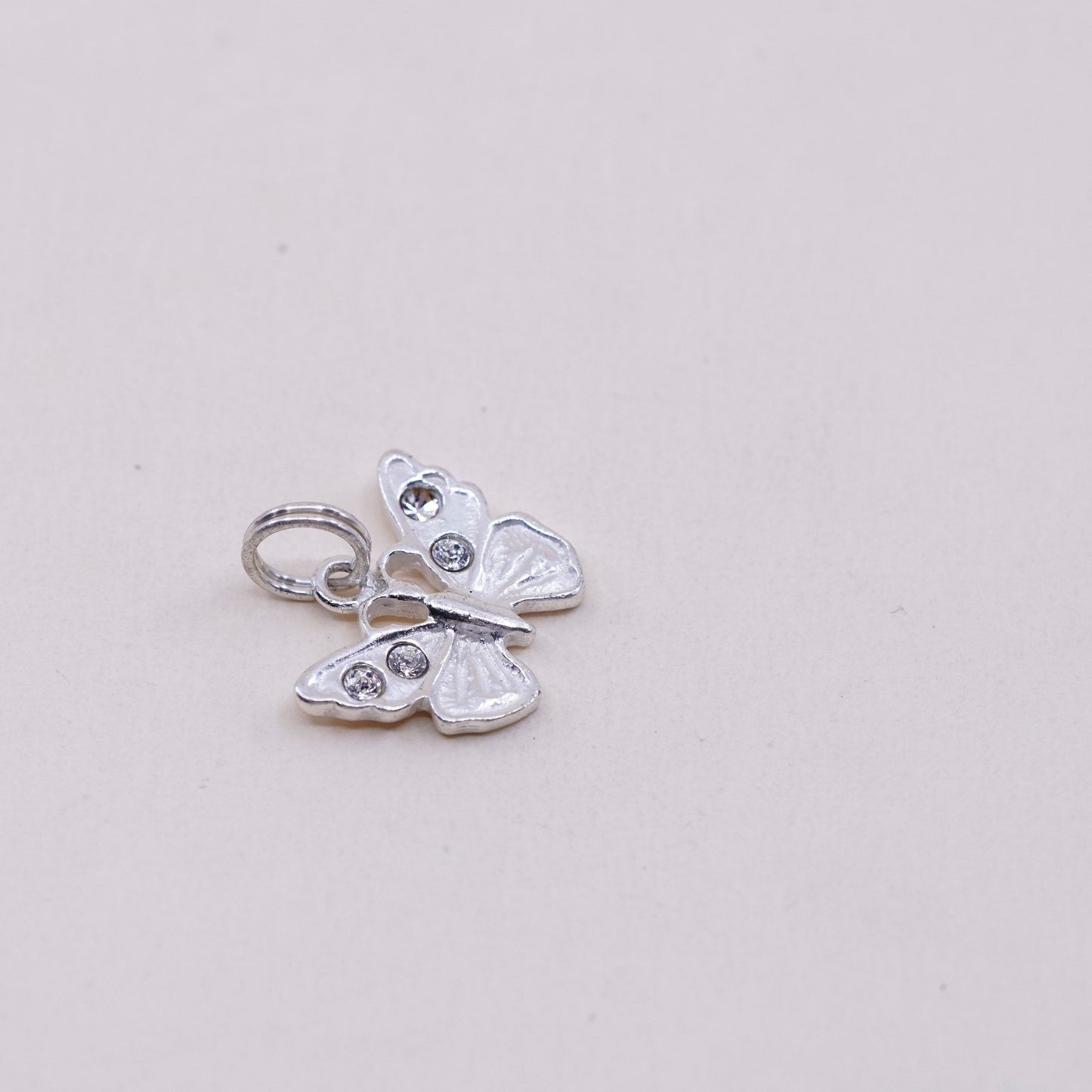 Vintage sterling silver handmade butterfly pendant, 925 charm with Cz