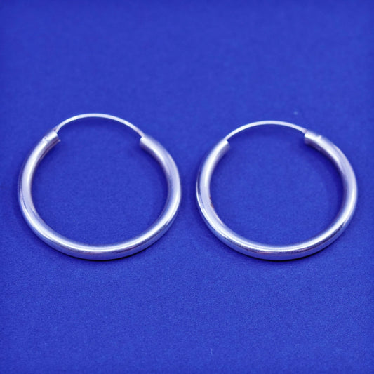 1”, vintage Sterling silver handmade earrings, bold 925 hoops