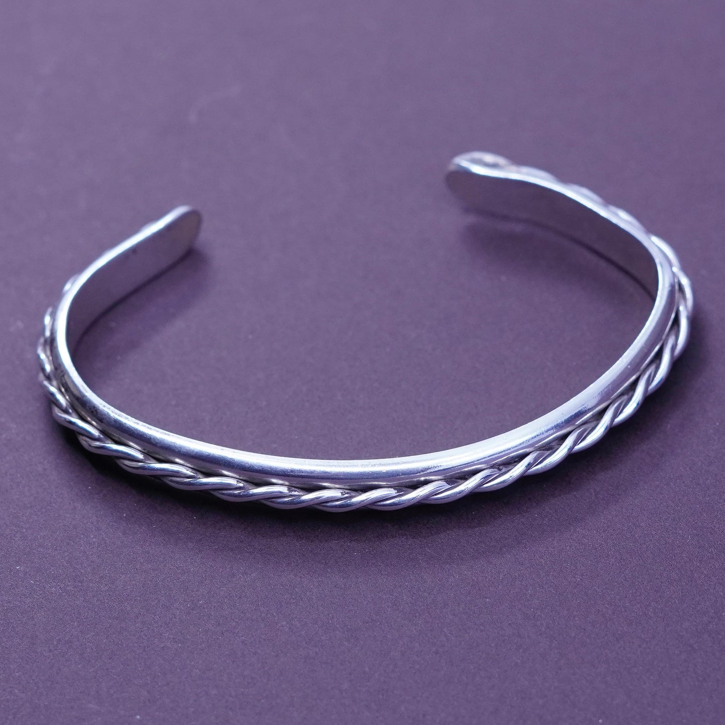 7”, Sterling silver handmade bracelet, southwestern 925 cuff with cable rope