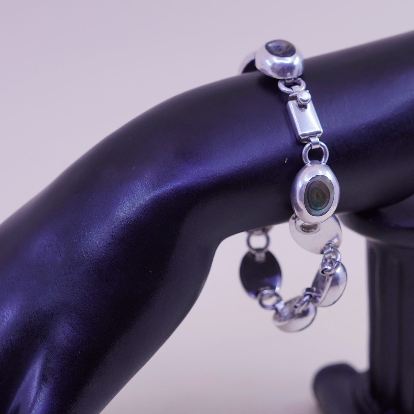 6.25”, vintage sterling 925 silver handmade bracelet with abalone