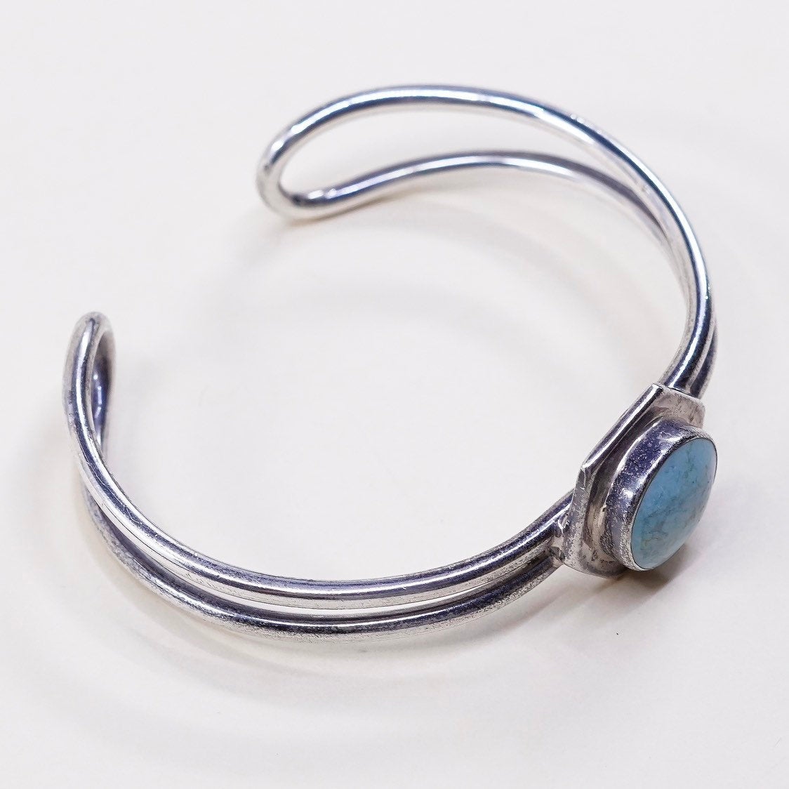 6", VTG mexico sterling silver cuff bracelet w/ turquoise