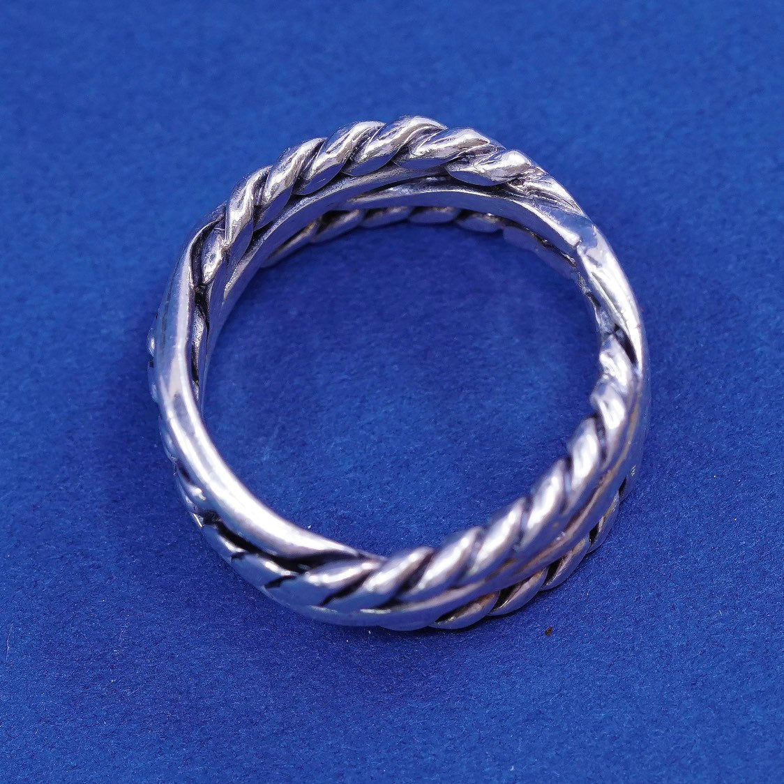 sz 7, vtg Sterling silver handmade ring, 925 band w/ woven rope
