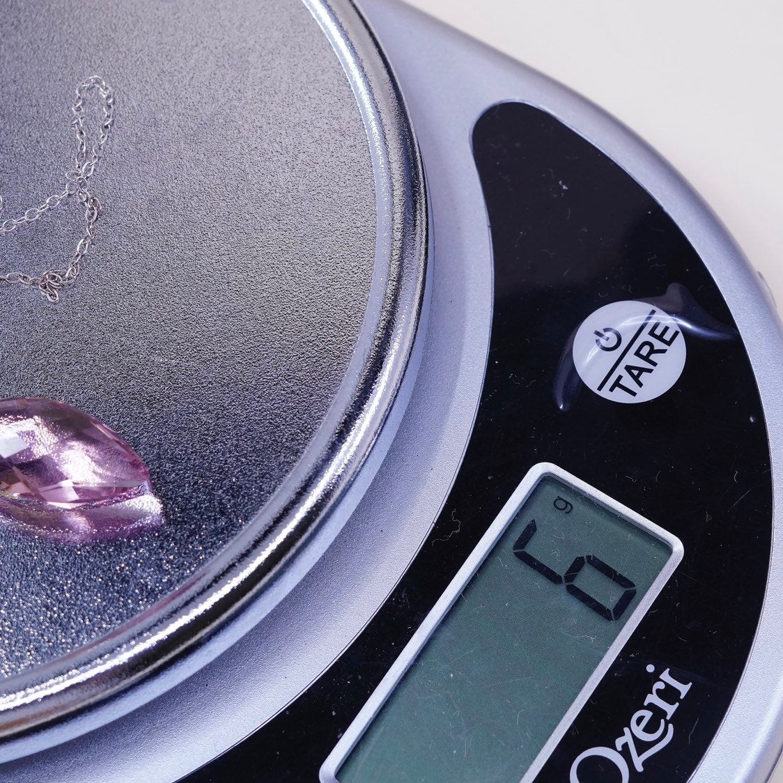 16", 2mm, vtg Sterling 925 silver handmade necklace w/ pink crystal pendant