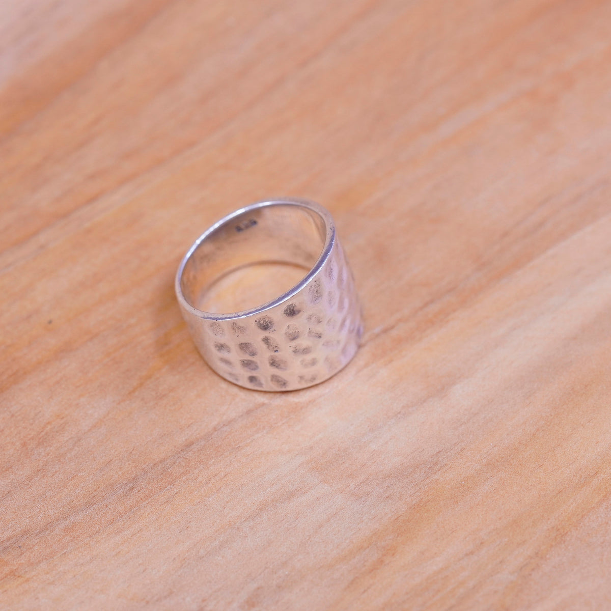 Size 6, vintage Sterling silver handmade ring, hammered 925 wide band