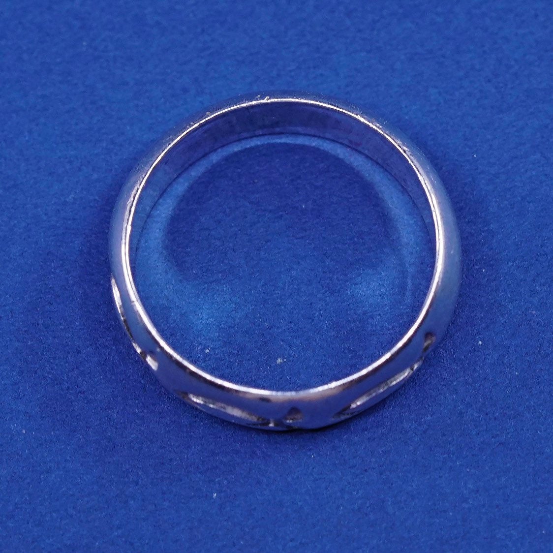 sz 9, vtg BSD Sterling silver handmade ring, 925 prayer band w/ fish
