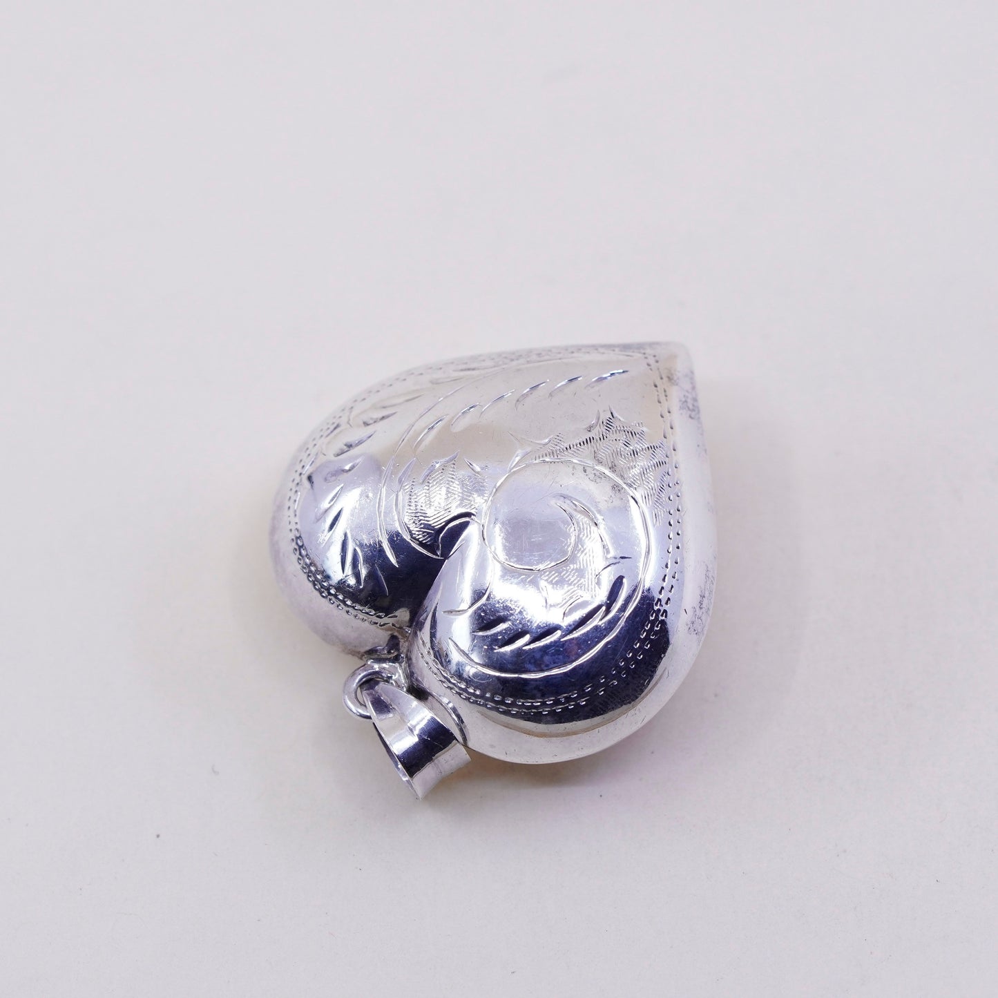 Vintage sterling silver handmade pendant, puffy textured 925 heart