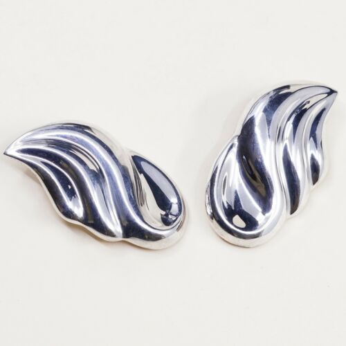 Vtg Modern STERLING 925 SILVER Mexican Handmade Earrings, Ribbed 925 Clip On