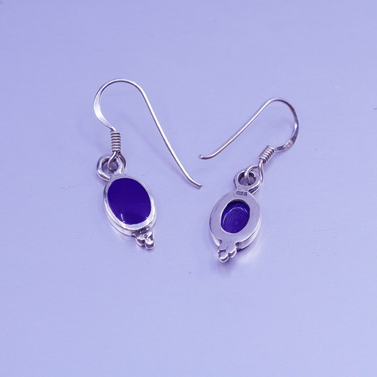 Vintage Sterling 925 silver handmade earrings with blue onyx