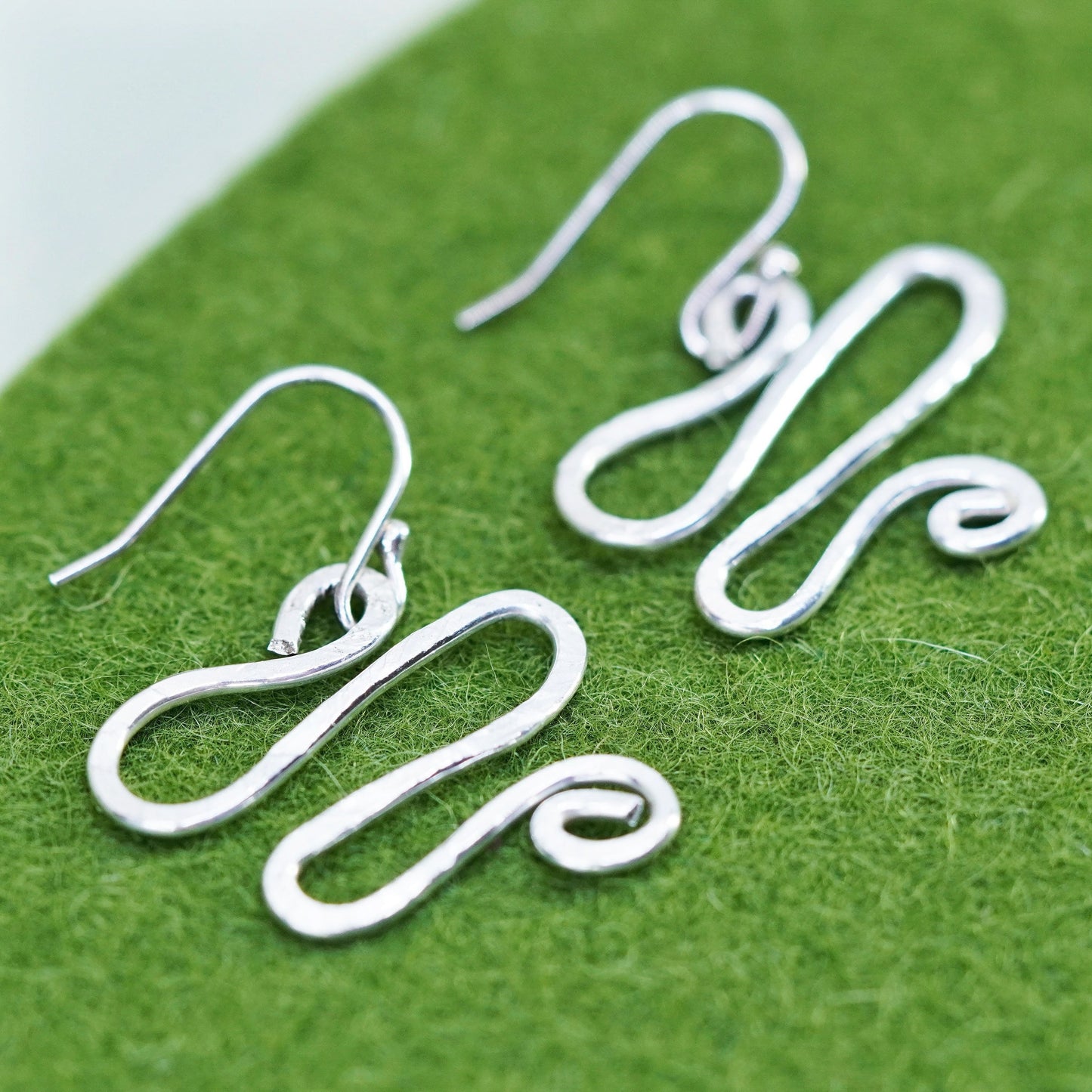 Vintage Sterling silver handmade earrings, 925 swirl drop