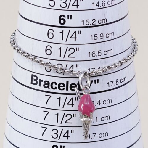6.75”, Vintage Sterling Silver Bracelet, 925 Bold Circle chain W/ Ice Cream