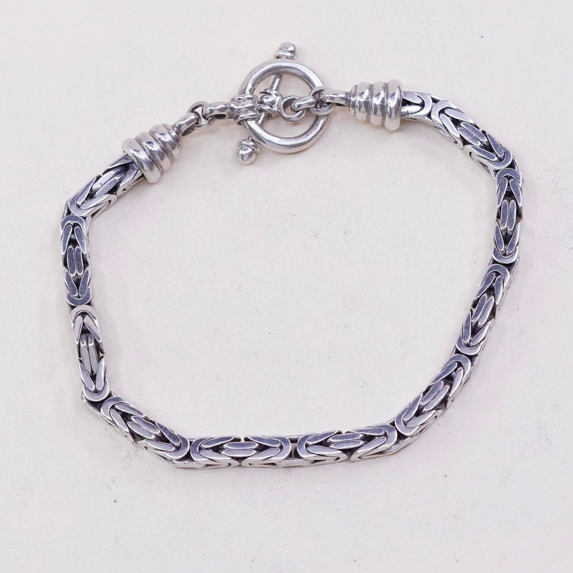 7.25", VTG Sterling silver handmade bracelet, 925 Byzantine, birdcage chain