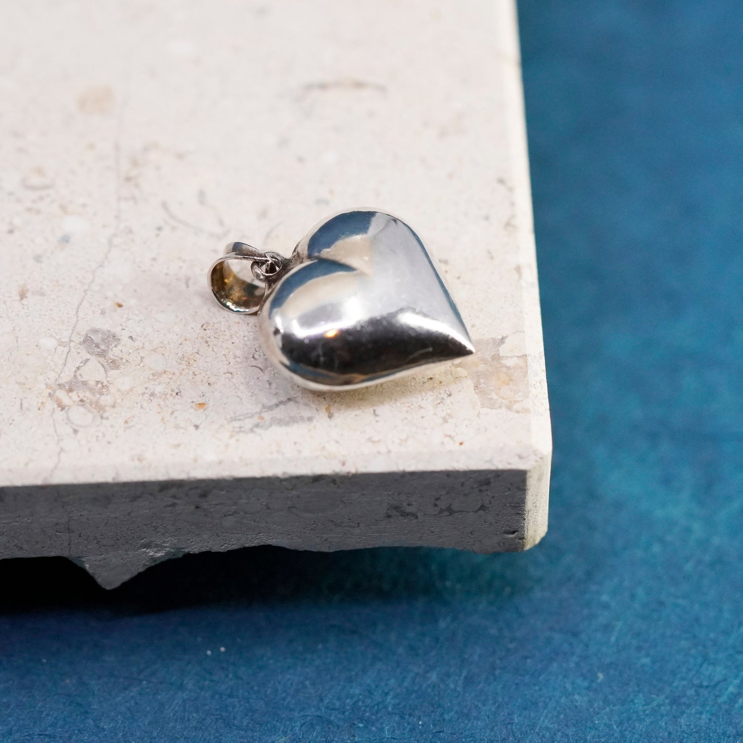 Vintage Sterling silver handmade pendant, puffy 925 heart