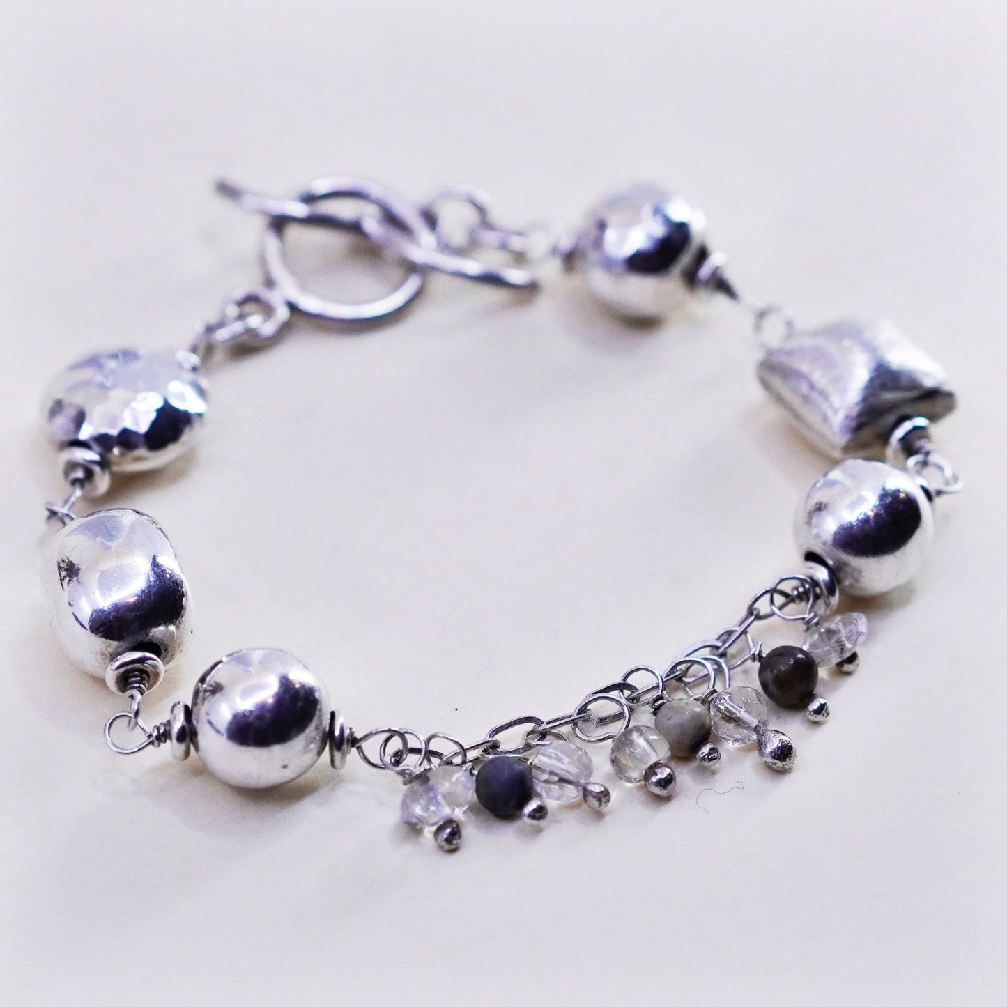 7”, Sterling silver handmade bracelet, 925 cluster crystal beads toggle closure