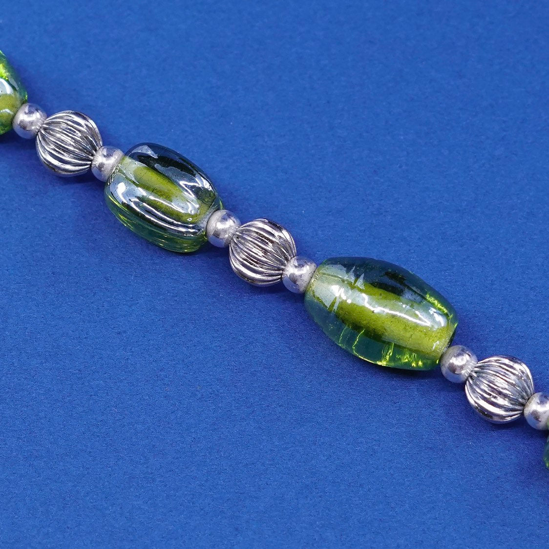 7", handmade sterling silver bracelet, 925 toggle closure w/ foiled glass beads