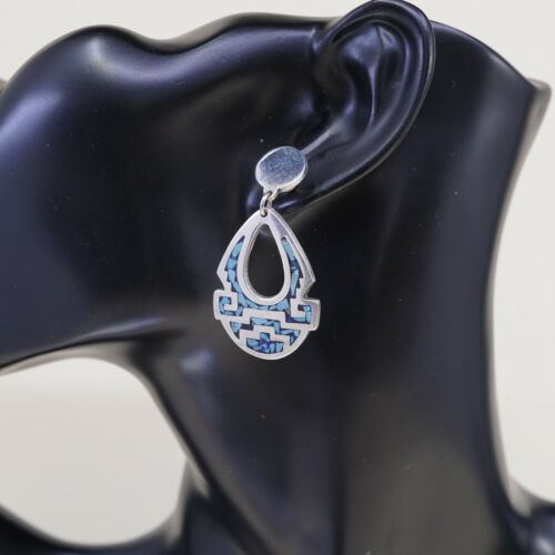 Amazing handmade Sterling Silver earrings, 925 Turquoise Teardrop Dangles