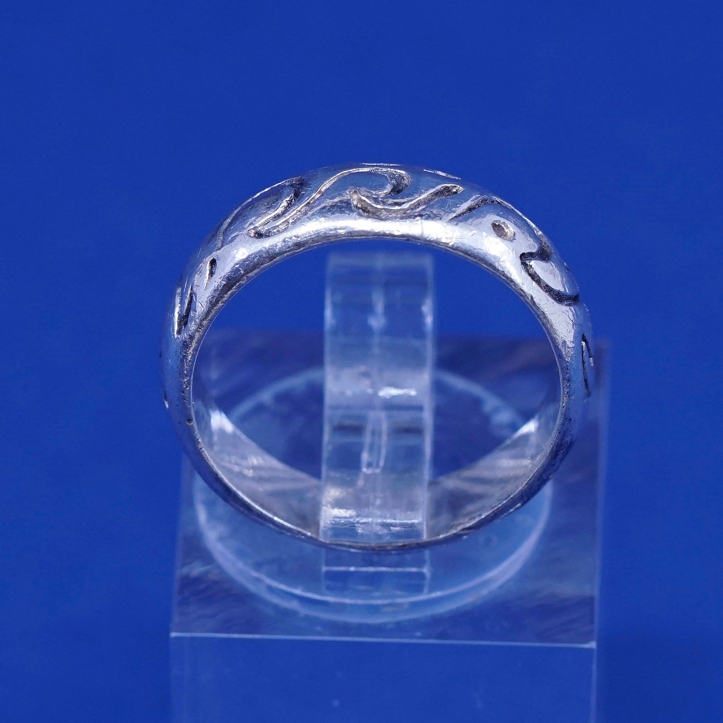 sz 5, vintage Sterling silver handmade ring, hopi 925 band w/ pattern engraved