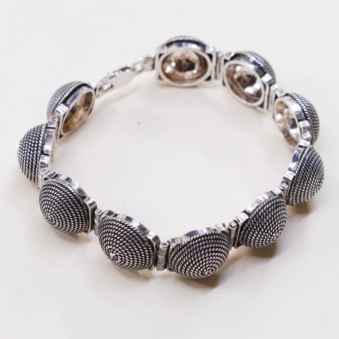 6.75", VTG sterling silver handmade bracelet, 925 textured half circle beads