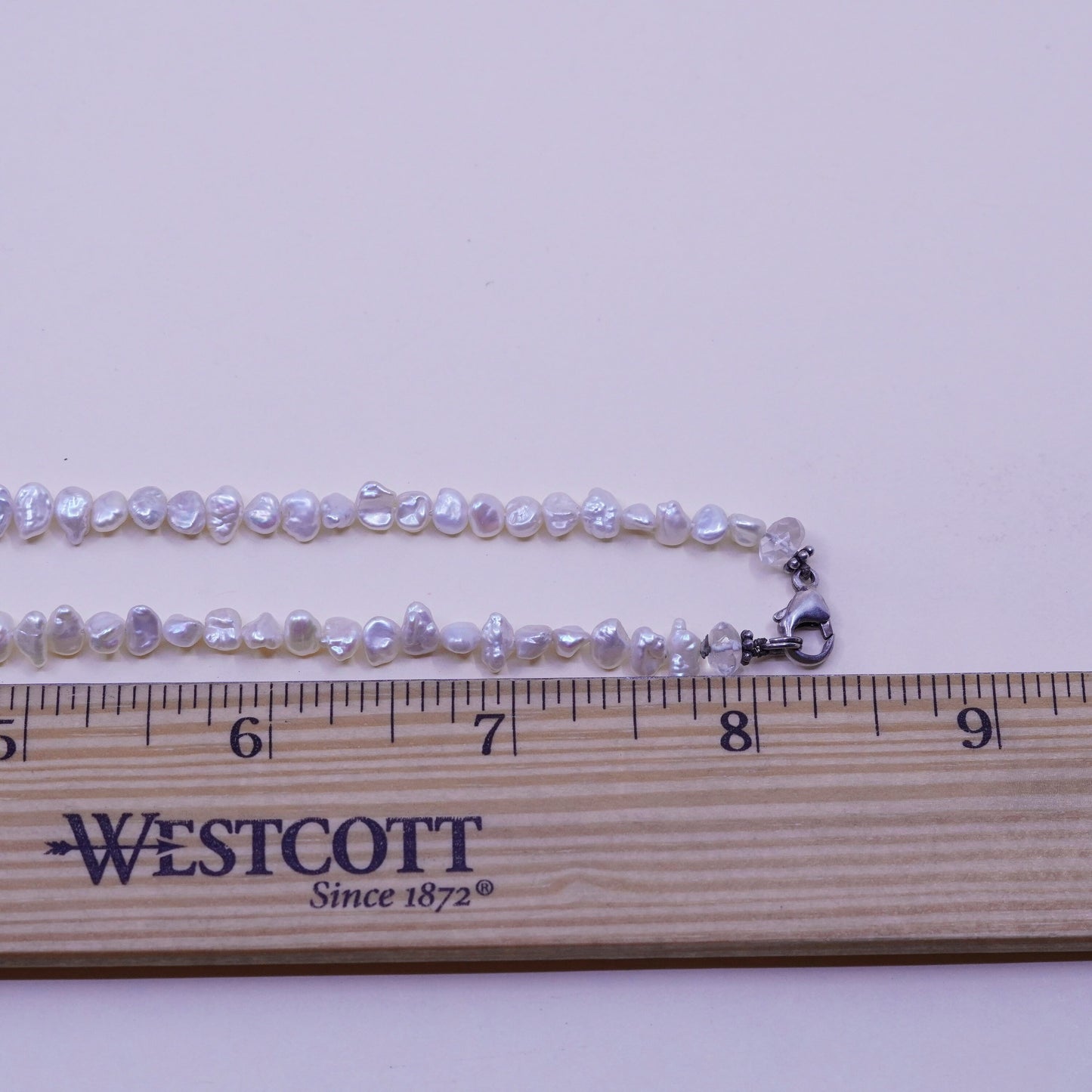 16”, Vintage pearl beads necklace chain with sterling 925 silver clasp