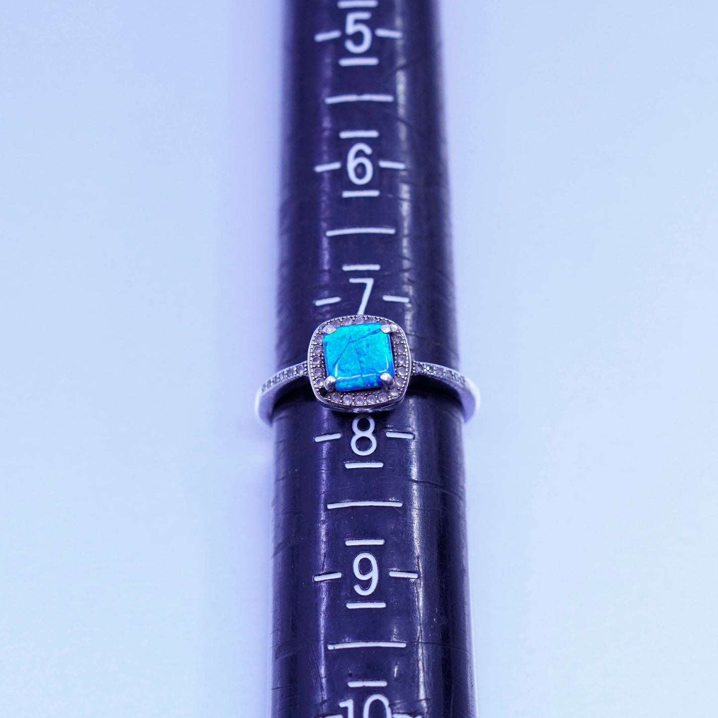 Size 7.5, vintage Sterling 925 silver handmade ring with opal and cz