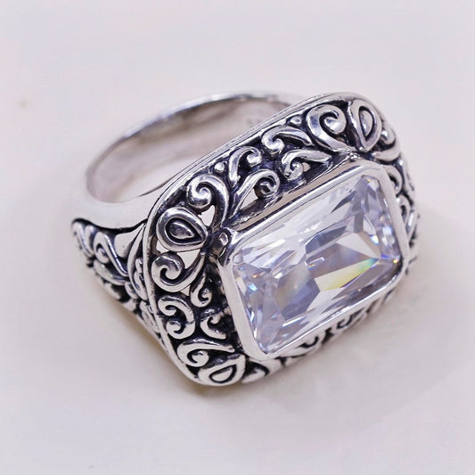 sz 6, vtg Sterling silver ring, 925 w/ CZ cluster, statement ring, Stamped 925