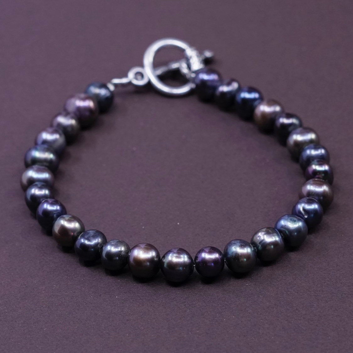 7.25" handmade Tahitian pearl beads bracelet, sterling 925 silver toggle
