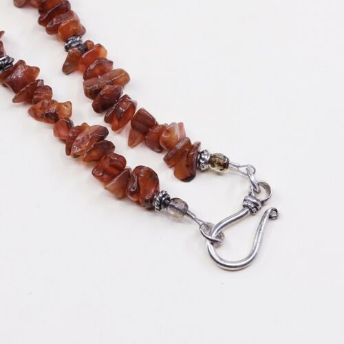 18" Vtg Sterling 925 silver handmade necklace W/ Nugget Carnelian Beads