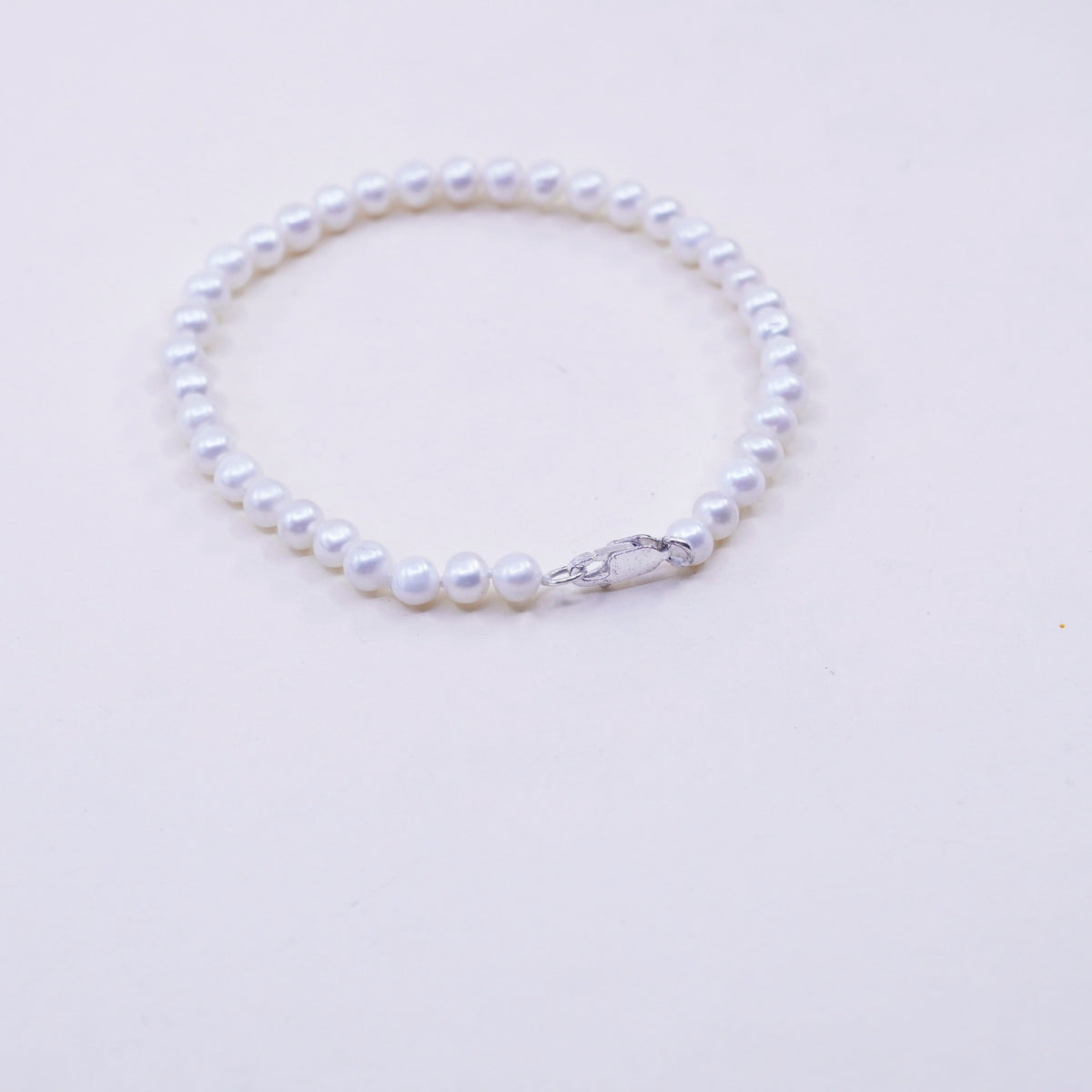 7” 5mm, Vintage handmade bracelet, freshwater pearl with 925 silver clasp