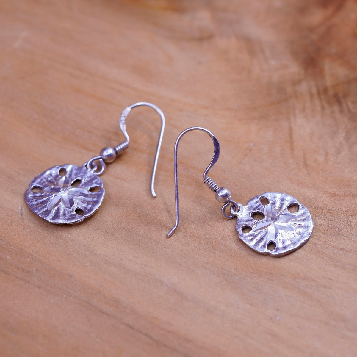 Vintage Sterling silver handmade earrings, 925 sand dollar drops