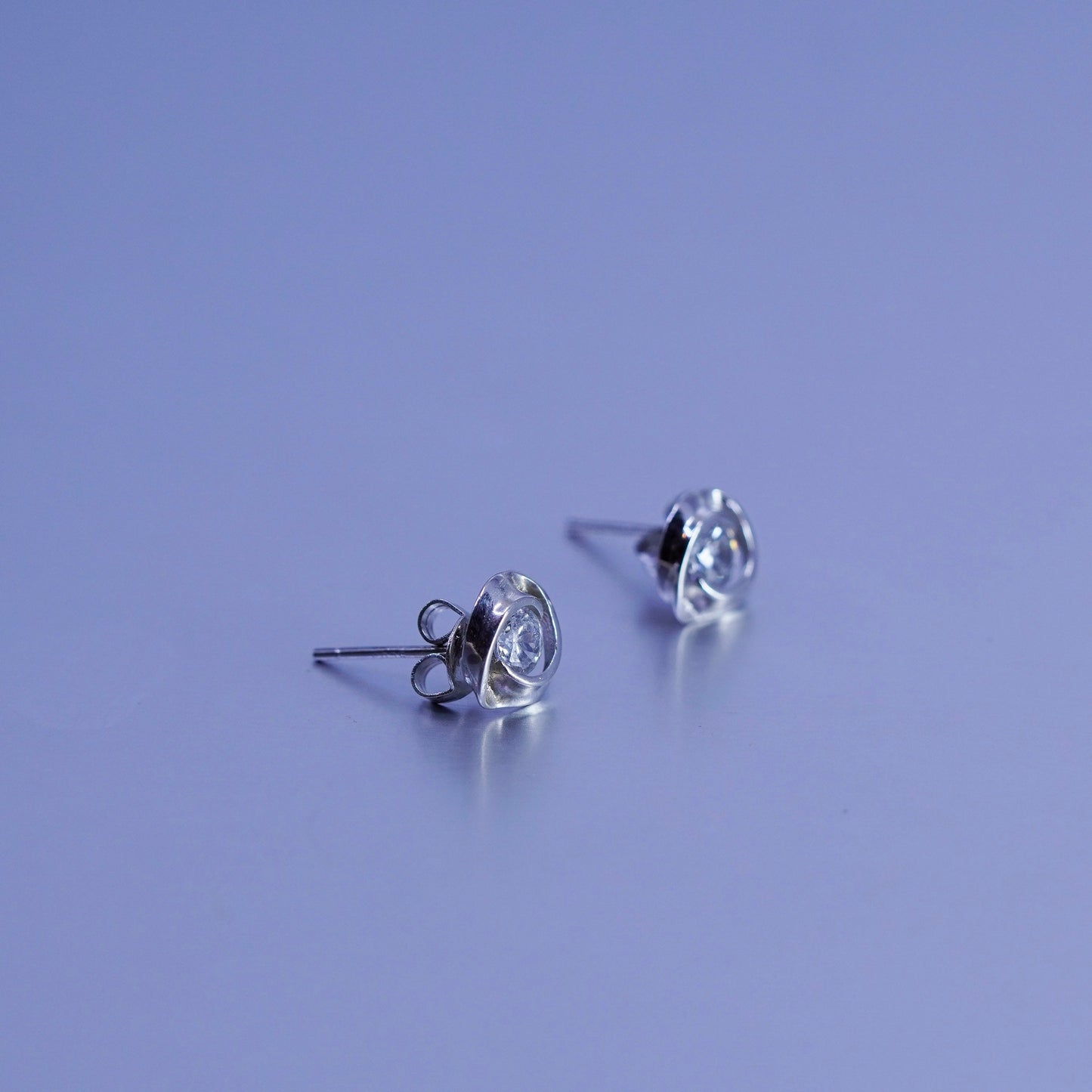 Vintage Sterling 925 silver earrings, entwined studs with cz inlay